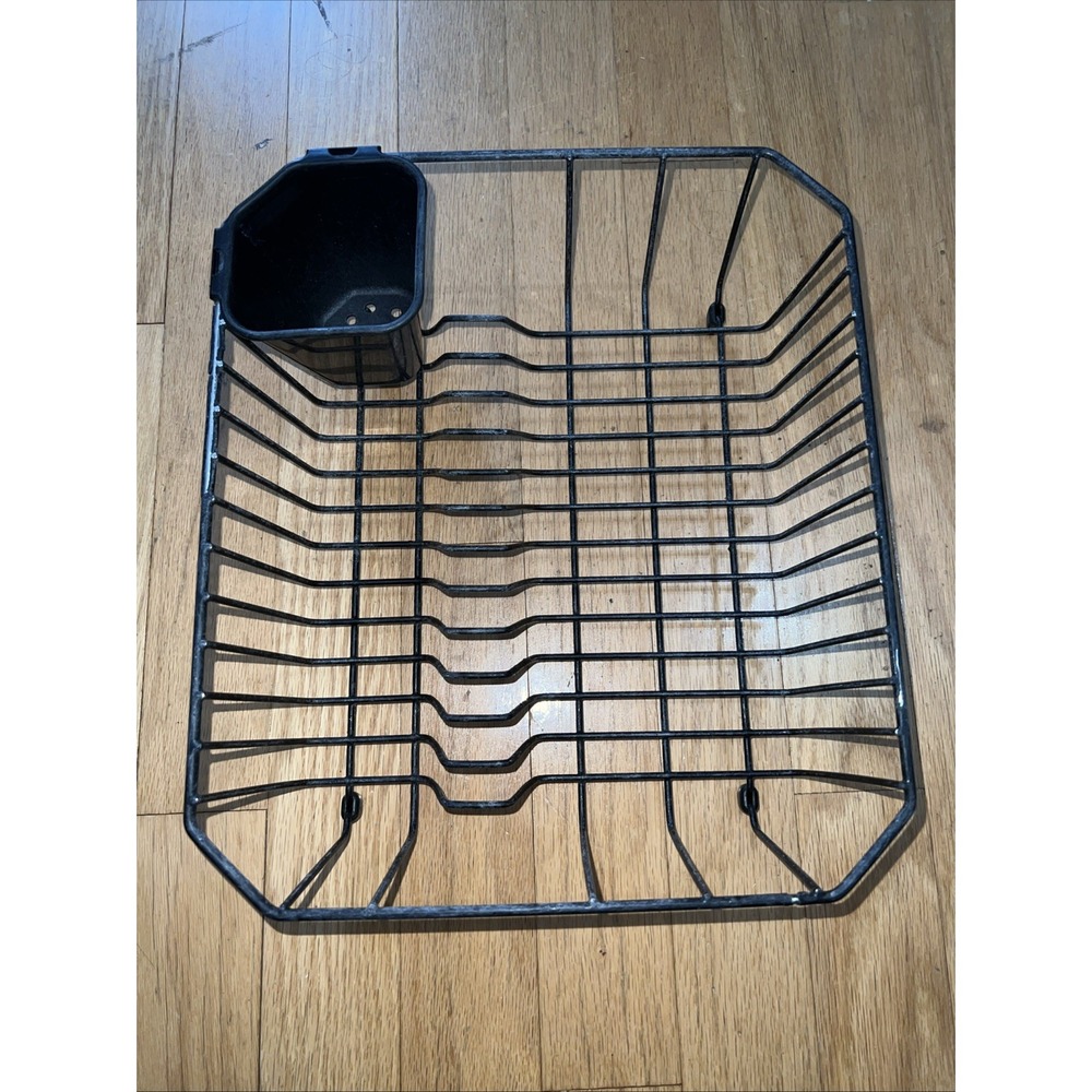 Vintage Rubbermaid Black Wire Dish Drainer Drying Rack Plastic Utensil Cup READ